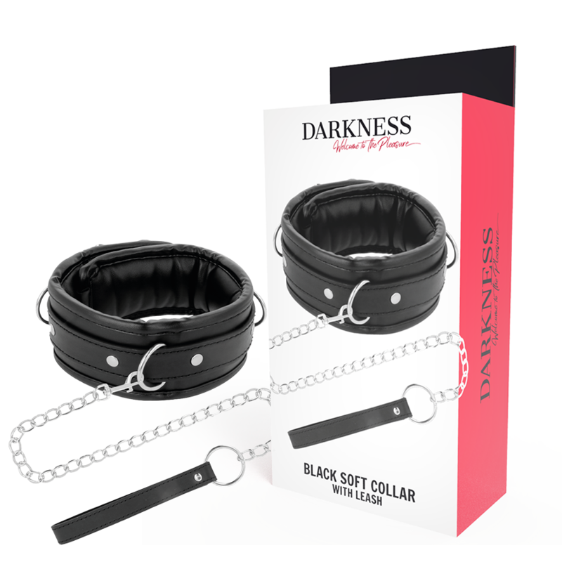 BLACK SOFT COLLAR WITH LEASH LEATHER